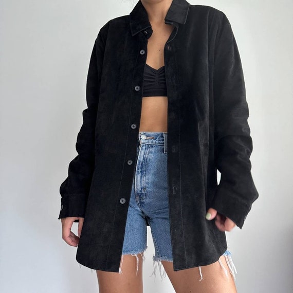 Vintage Suede Leather Jacket, Black Genuine Leath… - image 4