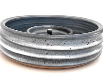 DIVIDED DOG BOWL #23 ceramic slow feeder dish that slows down the dog that quaffs down food too fast - stoneware - wheel thrown - unique