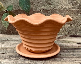 TERRA COTTA PLANTER #122 handmade ceramic flower pot with saucer - unglazed porous clay - terracotta pottery - unique - wheel thrown