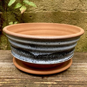 STONEWARE FLOWER POT #128 ceramic planter with saucer - glazed flower pots - handmade - wheel thrown - studio pottery - one of a kind