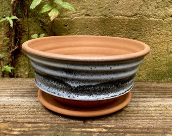 STONEWARE FLOWER POT #128 ceramic planter with saucer - glazed flower pots - handmade - wheel thrown - studio pottery - one of a kind
