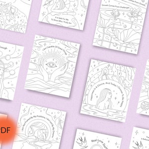 Coloring visual affirmations, adult coloring motivation book, printable affirmation cards, Coloring pages, meditative coloring for women