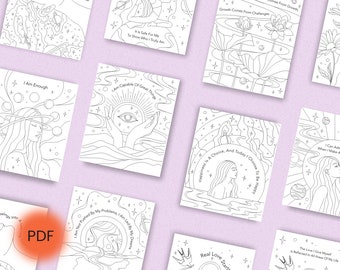 Coloring visual affirmations, adult coloring motivation book, printable affirmation cards, Coloring pages, meditative coloring for women