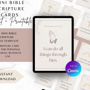 Bible Verse Cards Template, 40 Mini Scripture Printable Christian Encouragement, Canva Editable Prayer Journal Inserts, PDF