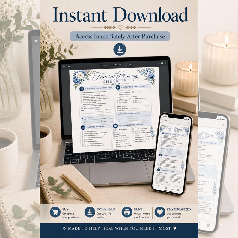 Funeral Planning Checklist Printable End of Life Planner Funeral ...