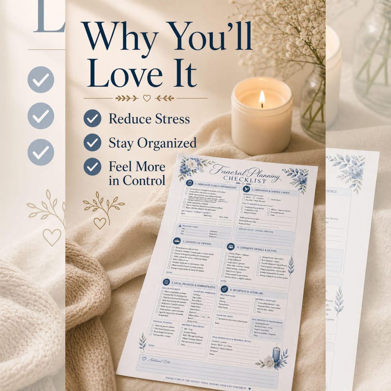 Funeral Planning Checklist Printable End of Life Planner Funeral ...