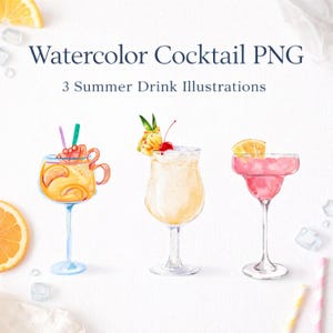 Akvarell cocktail clipart PNG, tropiska drinkillustrationer, Margarita Pina Colada Sangria, sommarbarmeny, bröllopsinbjudningsgrafik