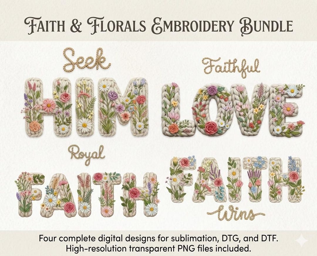 Christian Faith Rope Letter PNG Bundle Floral Boho Word Art | Faithful ...