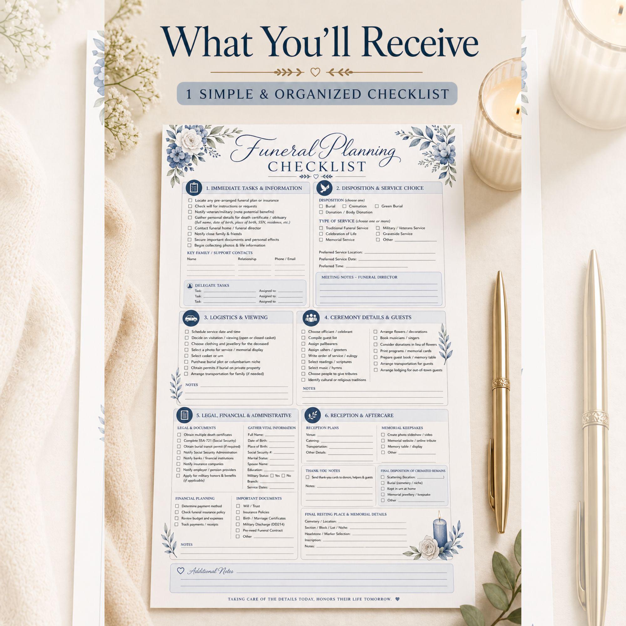 Death Checklist.pdf Funeral Planning Checklist Printable End of Life Planner Funeral ...