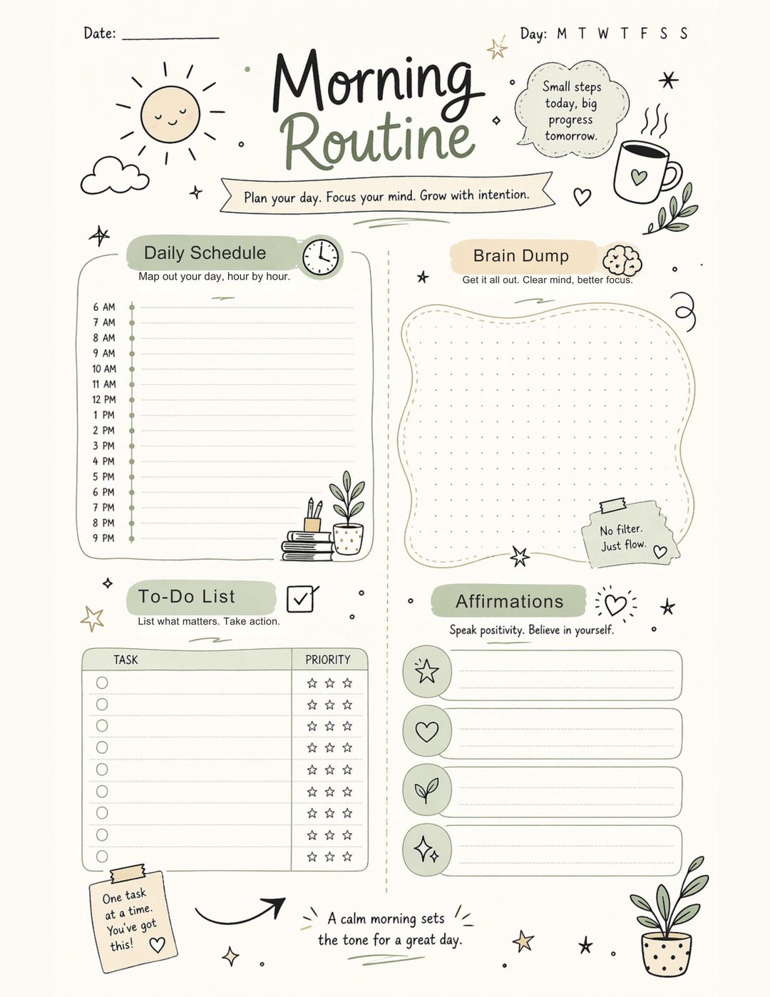 Morning Routine Planner Printable, Daily Reset Checklist, Student ...
