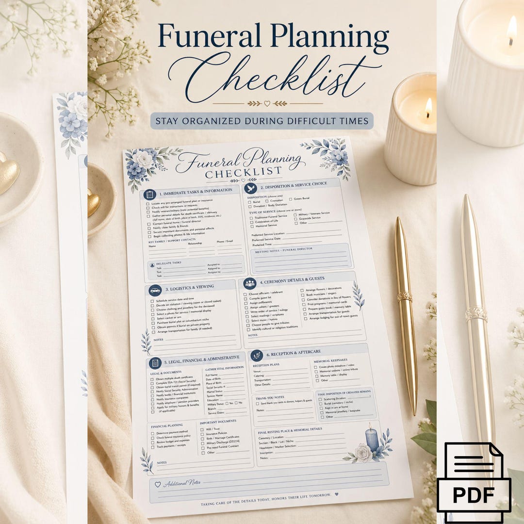 Bc Death Checklist.pdf Funeral Planning Checklist Printable End of Life Planner Funeral ...