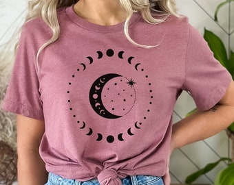 celestial moon shirt, celestial shirt, moon celestial shirt, witch shirt, witch moon shirt, moon phase shirt, moon shirt, witchy shirt.