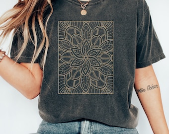 Mandala shirt,  Minimalist shirt, wildflower  shirt, yoga lotus shirt, minimalist flower shirt, aesthetic flower shirt, yoga flower shirt