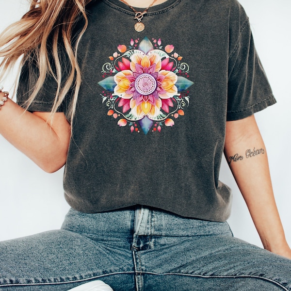 Watercolor mandala shirt, mystic lotus shirt, yoga lotus shirt, lotus flower shirt, aesthetic flower shirt, yoga flower shirt, boho flower