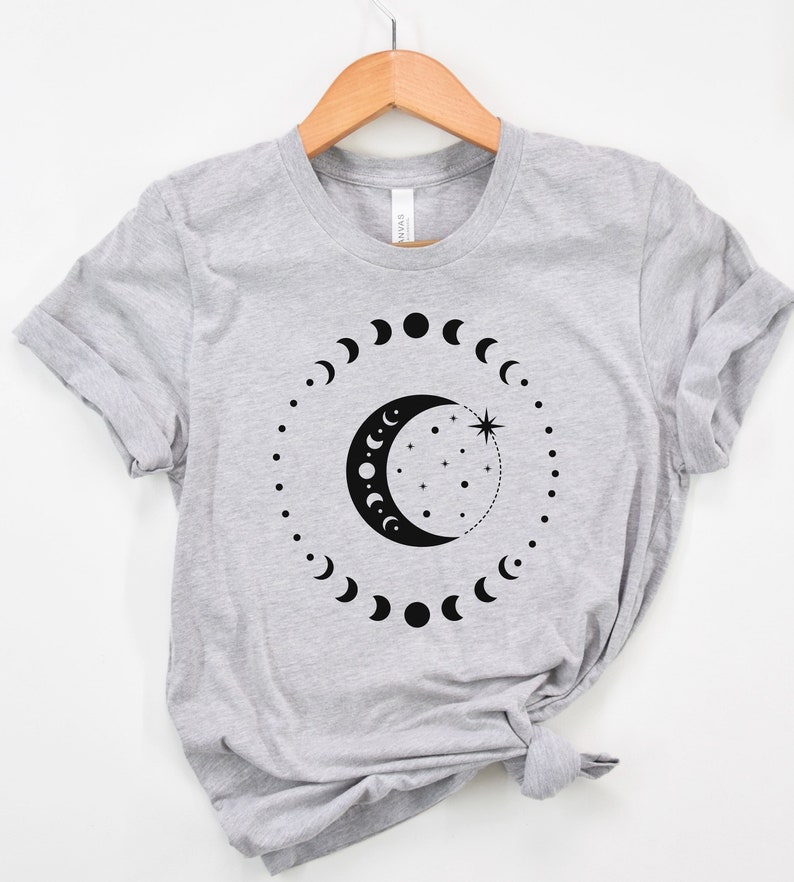 celestial moon shirt, celestial shirt, moon celestial shirt, witch shirt, witch moon shirt, moon phase shirt, moon shirt, witchy shirt. image 7