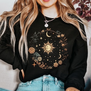Himmlische Sterne Sweatshirt, Himmlische Sterne Sweatshirt, Himmlische Sonne Sweatshirt, Witchy Sweatshirt, Hexe Mond Sweatshirt, Halloween Pullover