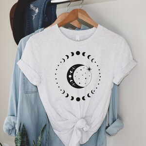 celestial moon shirt, celestial shirt, moon celestial shirt, witch shirt, witch moon shirt, moon phase shirt, moon shirt, witchy shirt. image 2
