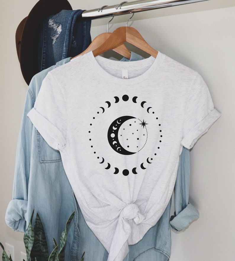 celestial moon shirt, celestial shirt, moon celestial shirt, witch shirt, witch moon shirt, moon phase shirt, moon shirt, witchy shirt. image 2