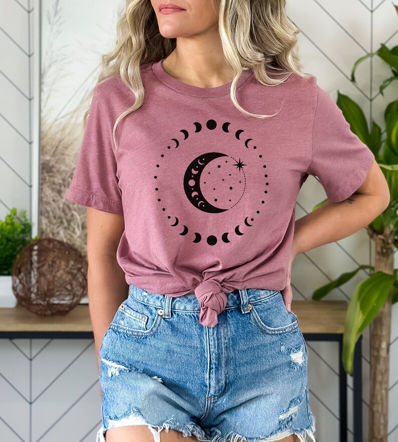 celestial moon shirt, celestial shirt, moon celestial shirt, witch shirt, witch moon shirt, moon phase shirt, moon shirt, witchy shirt. image 1
