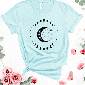 celestial moon shirt, celestial shirt, moon celestial shirt, witch shirt, witch moon shirt, moon phase shirt, moon shirt, witchy shirt. image 6
