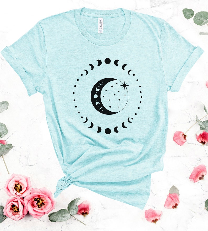 celestial moon shirt, celestial shirt, moon celestial shirt, witch shirt, witch moon shirt, moon phase shirt, moon shirt, witchy shirt. image 6