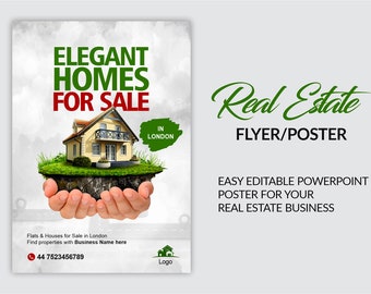 Grundbesitz bearbeitbar Power Point bearbeitbare / druckbare Flyer / Poster und Banner-Vorlage, Sofort-Download Verfügbar in den Größen A4, A3 und A2