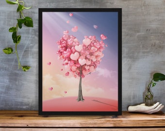 Liebe abstrakte moderne Kunst digitaler Download, sofortiger digitaler Download, rosa und blaue Farbe, Wandkunst, Wanddekor, A5, A4, A3