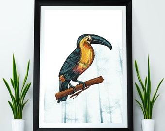 Schöner und bunter Vogel, abstrakte moderne Kunst. Sofortiger digitaler Download, Wandkunst, Wanddekor, A5, A4, A3, A2 ungerahmt