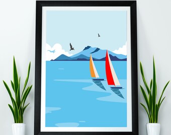 Schöne Insel Moderne Kunst Poster, sofortiger digitaler Download, Wand, Kunst Dekor, Download, Druck und Rahmen - A5, A4, A3, A2, A1 ungerahmt