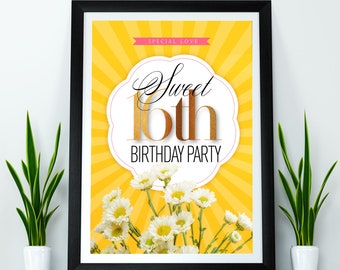 Süßes 16.Geburtstag Poster, sofortiger digitaler Download, Geburtstagsgeschenk, Rahmen, Poster, High Res Download, Druck - A4, A3, A2, ungerahmt