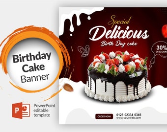 Geburtstagskuchen Banner, sofortiger Download für Instagram, Facebook und WhatsApp, bearbeitbare Powerup-Vorlage 2023
