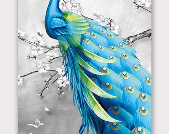 Pfau Moderne Kunst Poster, sofortiger digitaler Download, Farbe, Wandkunst, Wanddekor, A5, A4, A3, A2, A1 ungerahmt