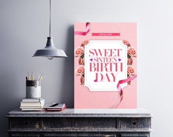 Süßes 16.Geburtstag Poster, sofortiger digitaler Download, Geburtstagsgeschenk, Rahmen, Poster, High Res Download, Druck - A4, A3, A2, ungerahmt