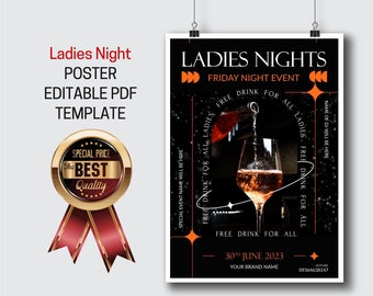 Ladies Night Poster Schnittmuster. Erhältlich in den Größen A4, A3 und A2. Das Beste für Ihre Party!