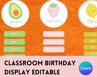 Classroom Birthday Display Editable in Canva · Kawaii Birthday Bulletin Board
