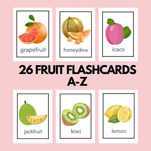 26 Fruits Flashcards  Pre-School Cards A-Z Alphabet Educational Printable Cards Instant Download
