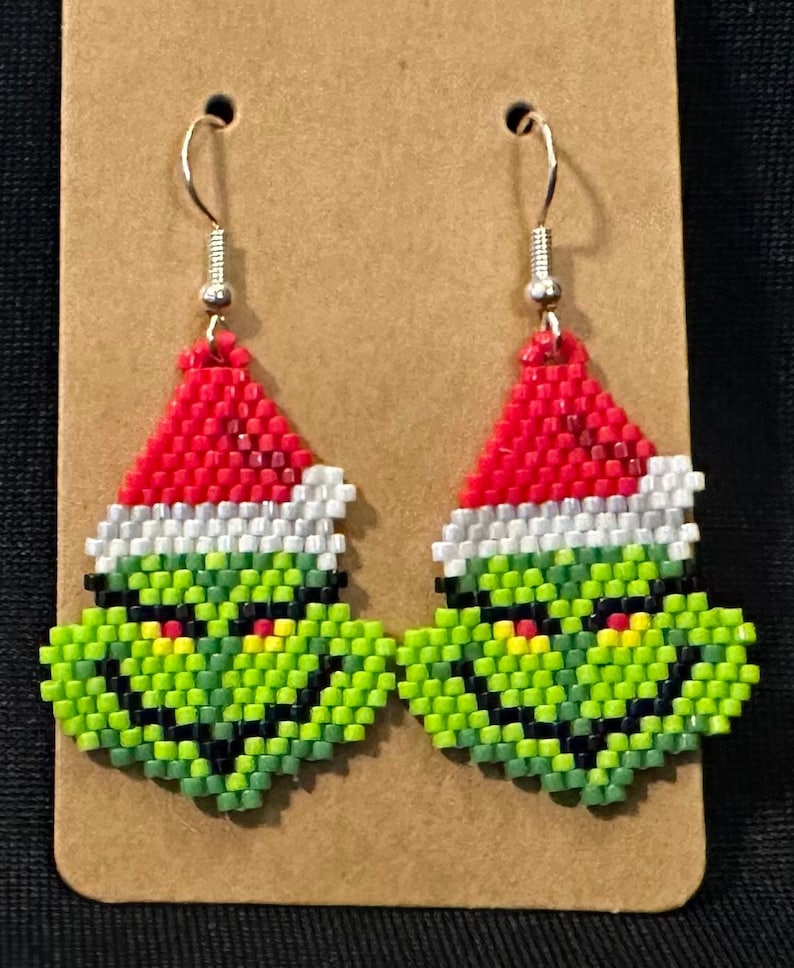 Beaded Grinch Earrings Etsy