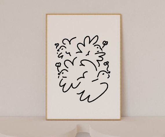 Minimal dove line art digital art print, trendy wall decor, minimal wall art, Picasso inspired poster.A2,A3,A4,A5,A6