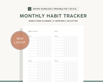 Monthly Habit Tracker Printable Routine Tracker Template Minimal Monthly Habit Tracker Two Versions