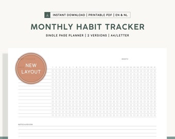Monthly Habit Tracker Printable Routine Tracker Template Minimal Monthly Habit Tracker Landscape Two Versions
