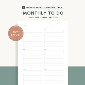 Monthly To-Do List Printable Monthly Checklist Minimal Productivity Planner Monthly To Do Template Monthly Task Planner