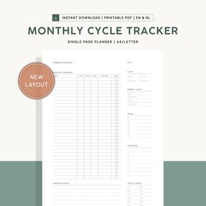 Monthly Cycle Tracker Printable Menstruation Tracker Minimal Period ...