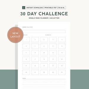 30 Day Challenge Template Unfilled Tracker Printable Habit Tracker Minimal Goal Challenge