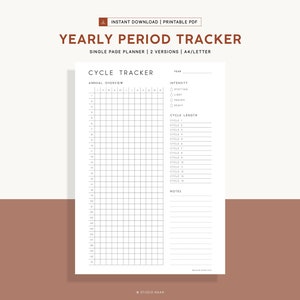 Könnte beinhalten: Ein druckbarer jährlicher Perioden-Tracker mit einem Raster zum Verfolgen der Länge und Intensität Ihres Zyklus. Der Tracker enthält einen Abschnitt für Notizen und ist für Papier im Format A4 oder Letter konzipiert.