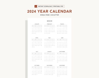 Year Calendar 2024 Printable Wall Calendar Template Desk Calendar 2024