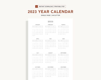 Year Calendar 2023 Printable Wall Calendar Template Desk Calendar 2023