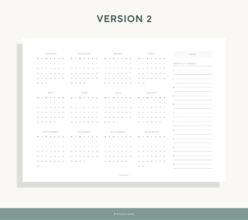 Year Calendar 2024 Printable Yearly Goal Planner Wall Calendar 2024