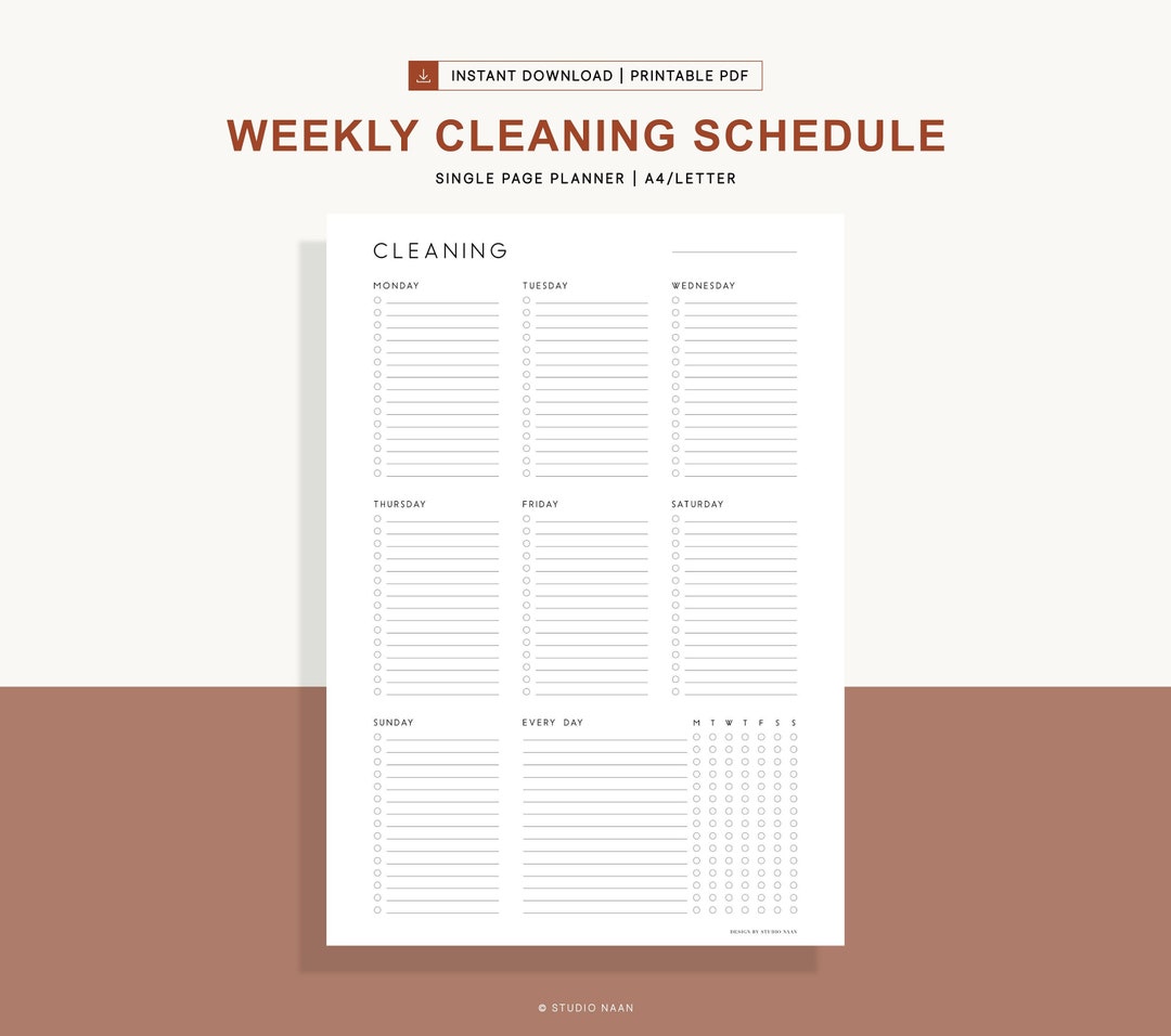 Weekly Cleaning Schedule Printable Cleaning Planner Every Day to Do - Etsy