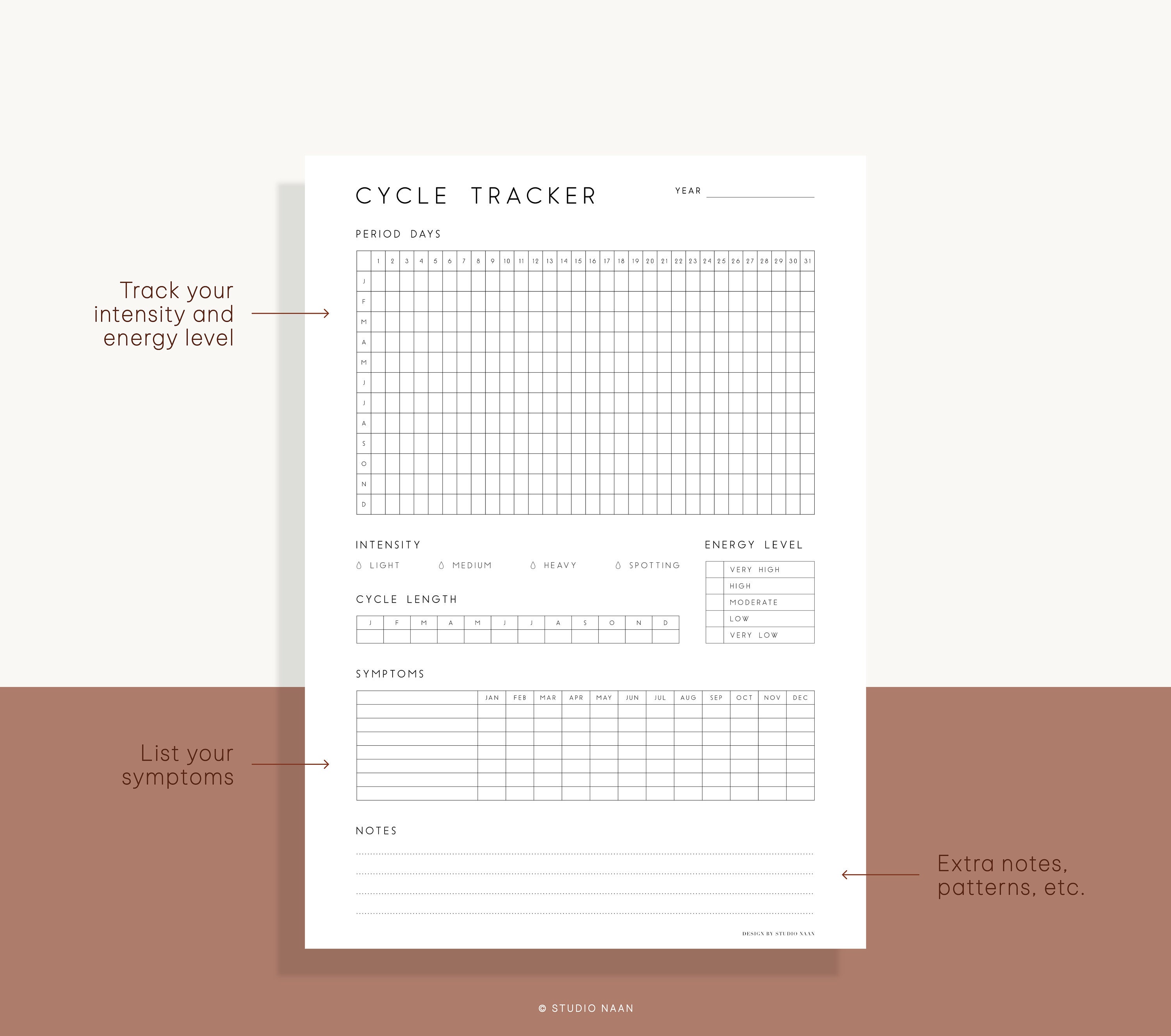 Period Planner Printable Cycle Tracker Yearly Menstruation Journal ...
