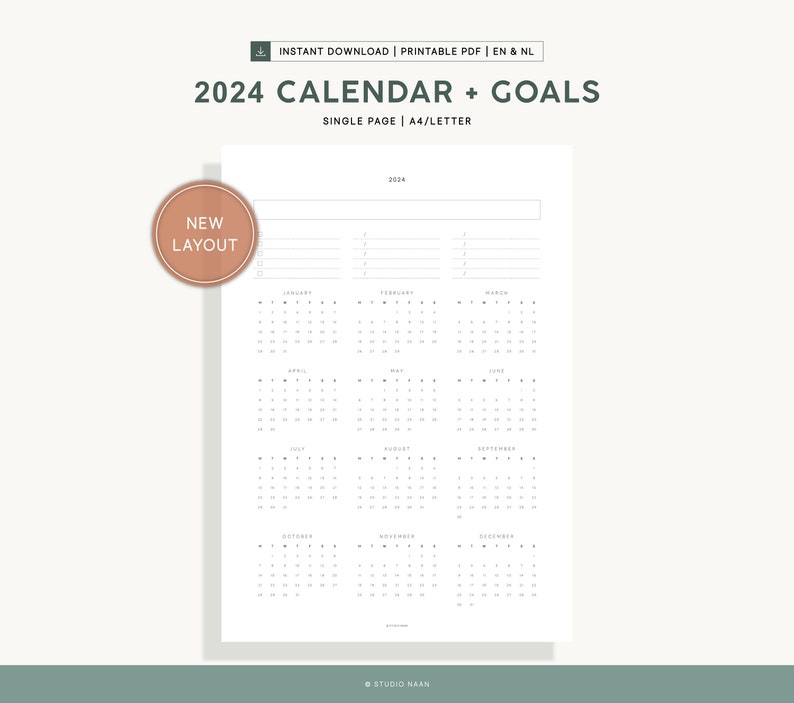 Yearly Calendar 2024 Printable Yearly Goal Planner Template - Etsy